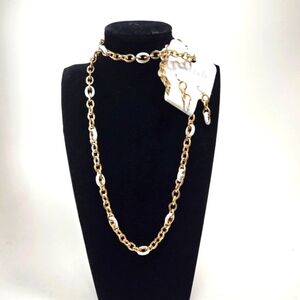 NWT Charming Charlie Necklace and Earring Set Goldtone with White Enamel  Links